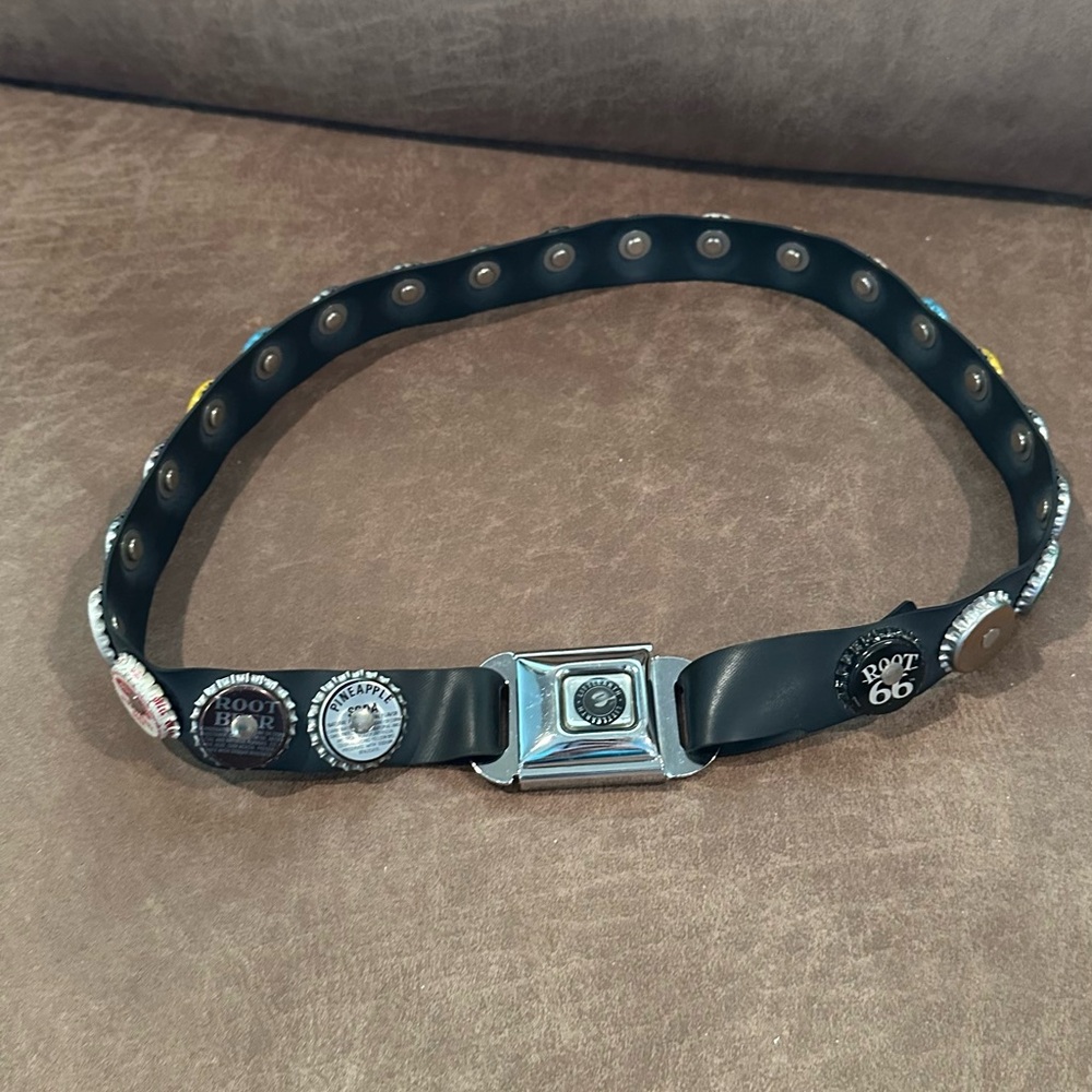 Vintage Seat Belt Buckle and Bottle Cap Belt